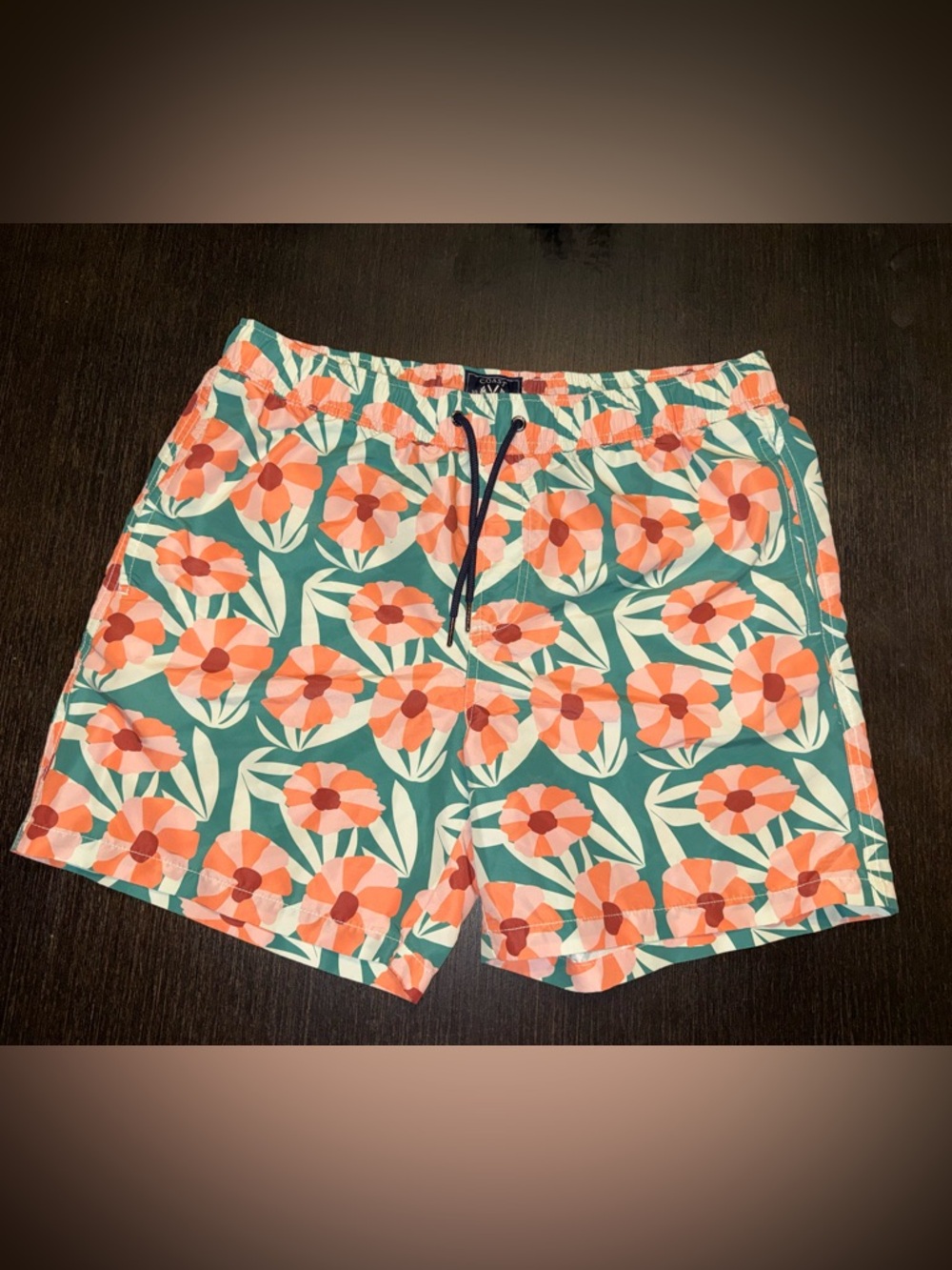 Floral Print Men's Swim Shorts Teal & Coral Y2K retro surf vibrant nostalgic